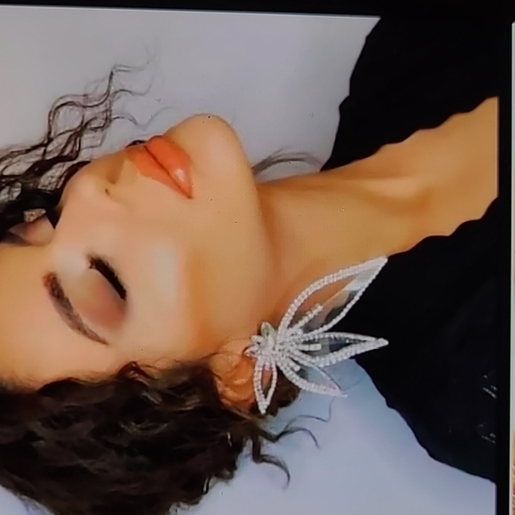 Jewelry - Rhinestone Flower Leaf Wing Shaped Earrings